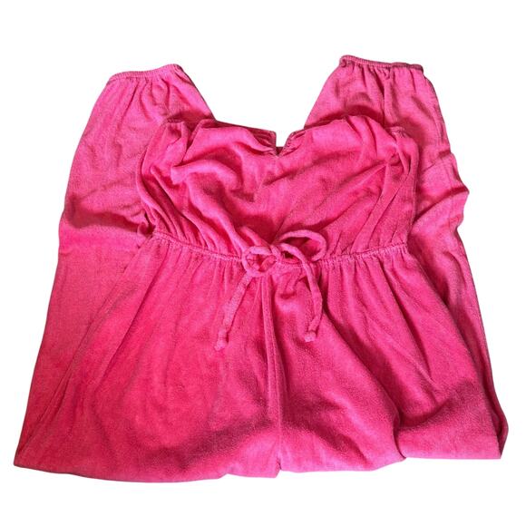 Vintage Vandemere Bright Pink Strapless Terry Cloth Jogger Jumpsuit - size 1X - Picture 1 of 5